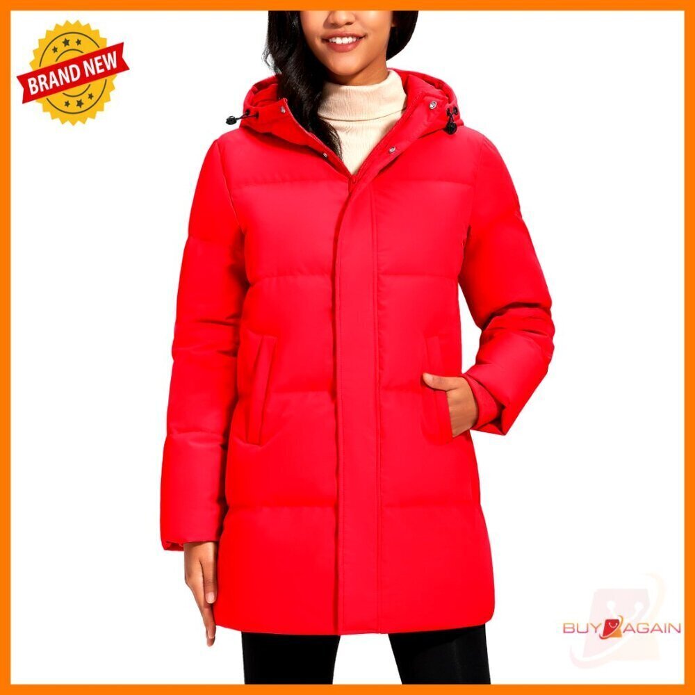 Women's Down Jacket Hooded Parka Winter Puffer Waterproof Long Thigh-Length Cozy